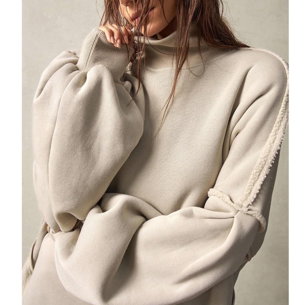 Cozy Reverse Stitch Oversized High Neck Sweatshirt Top - Picture 6 of 14